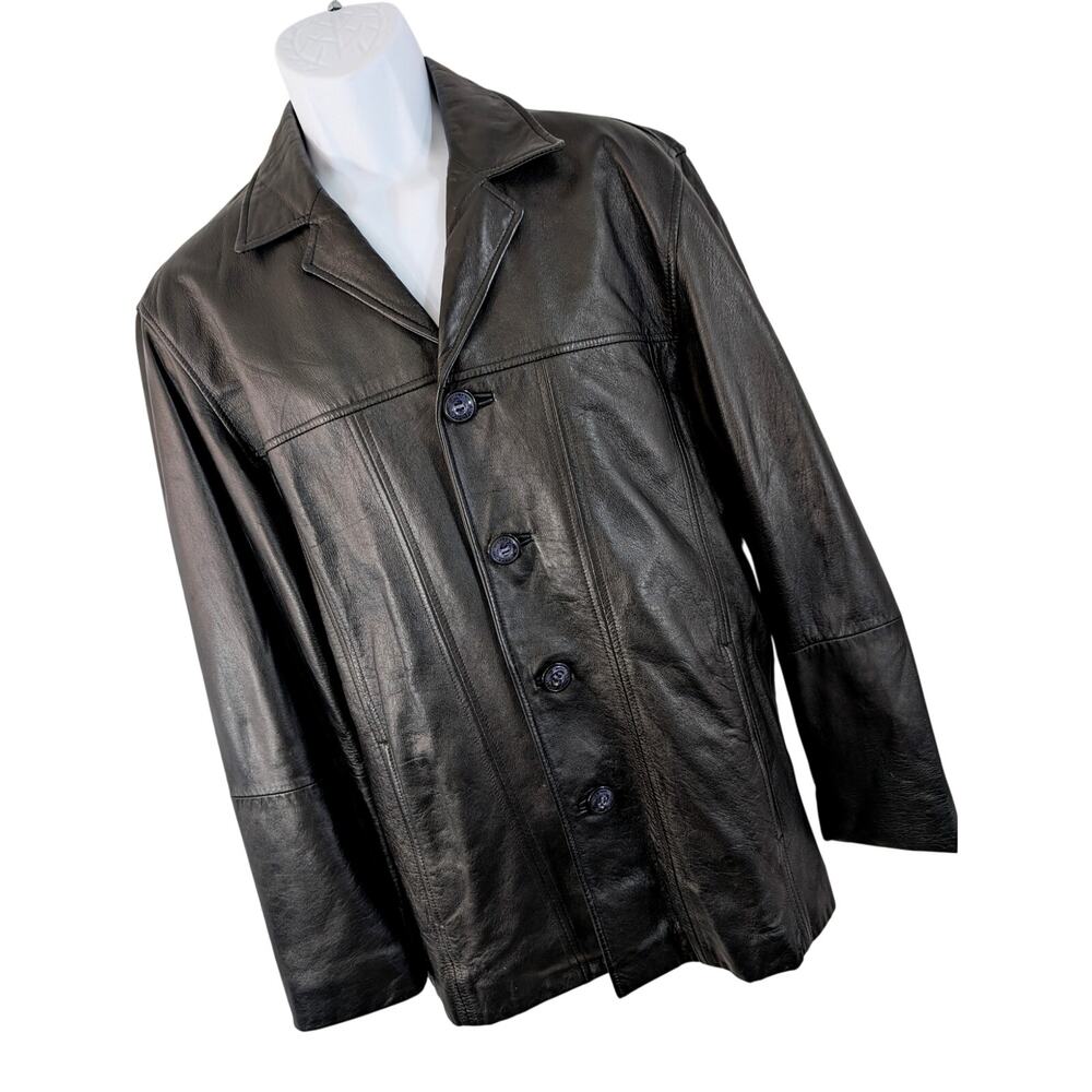 WILSONS LEATHER! M. JULIAN DESIGNED BLACK GENUINE LEATHER BUTTON FRONT JACKET! M